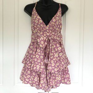 Pink Floral Strappy Ruffled Romper